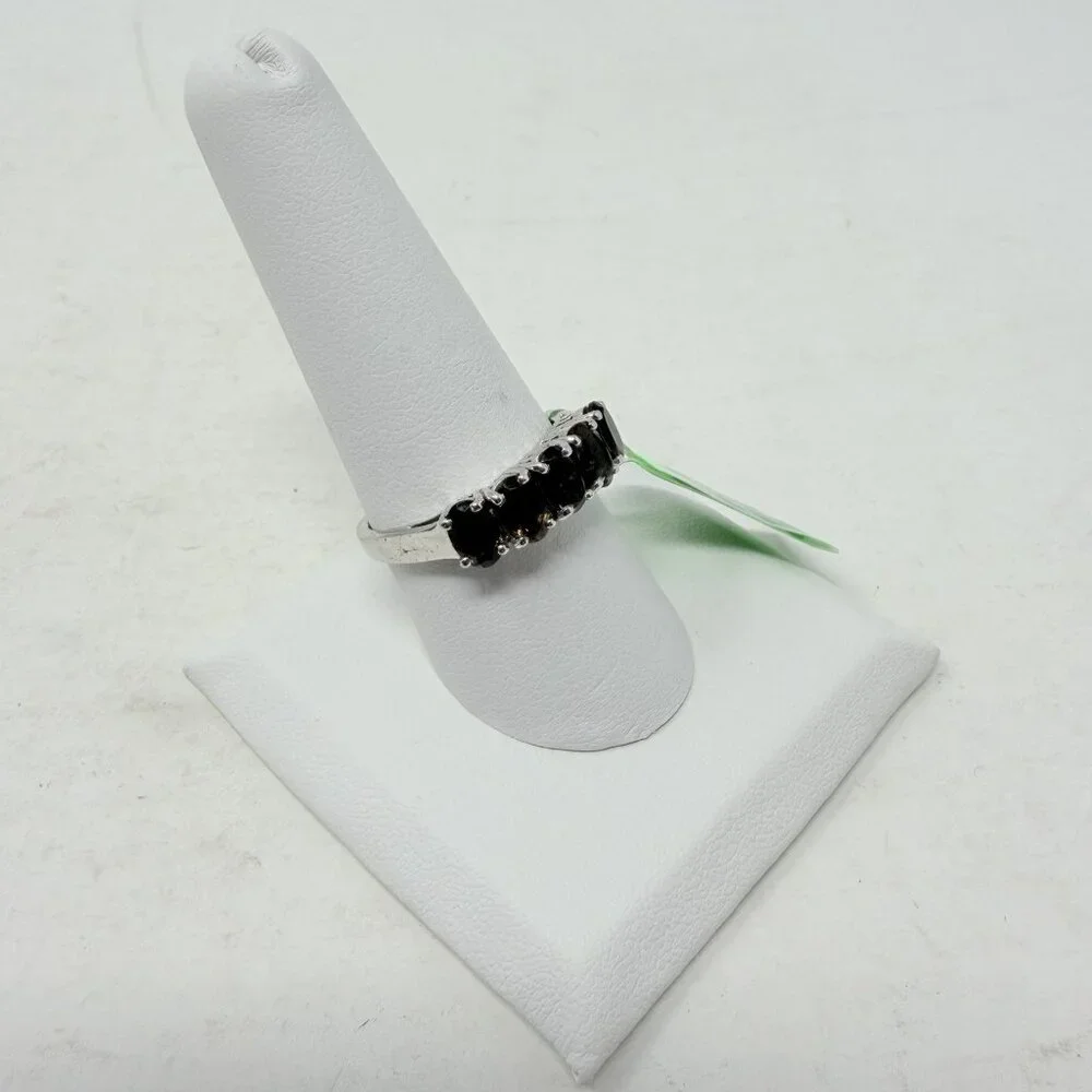 Shop LC Brazilian Smoky‎ Quartz Oval 5 Stone Size 9 Ring in Sterling Silver 5342